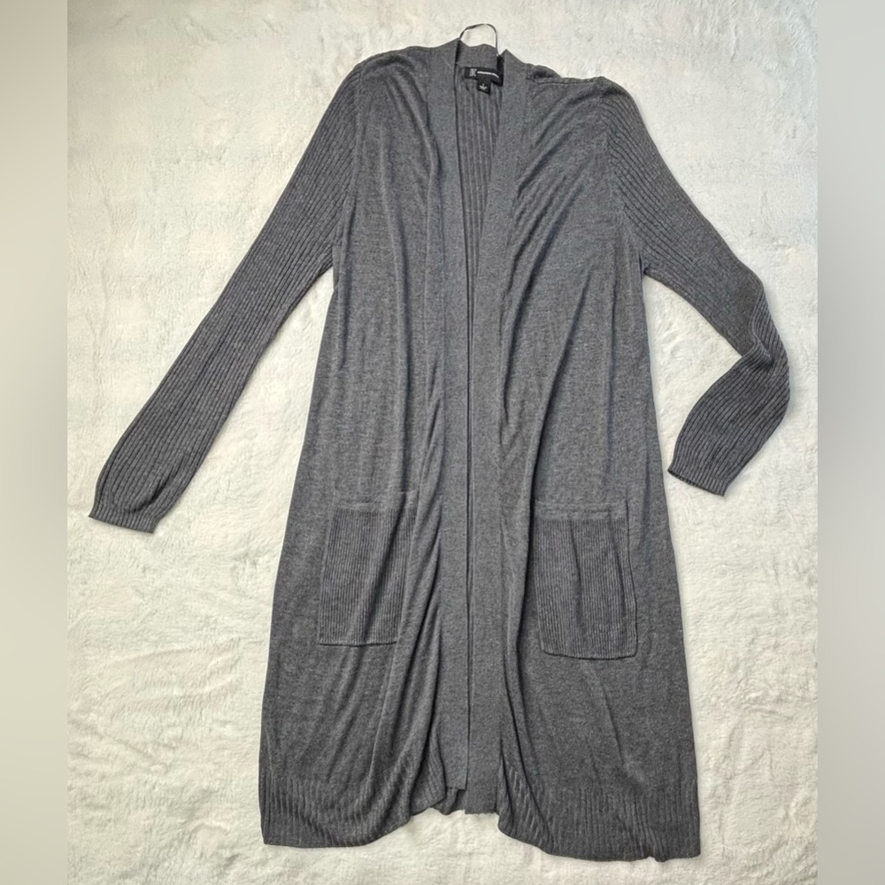 INC International Concepts Gray Ribbed Duster Cardigan Large - Picture 4 of 12